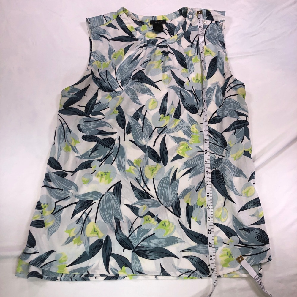 Ann Taylor Factory Blue Green Floral Leaf Sleeveles Blouse Top 511-453797 Mens S